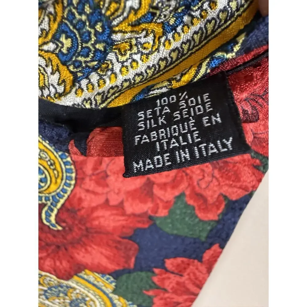 Hugo Boss Men’s 100% Silk Tie Made in Italy Red Blue Floral Pattern Neckwear